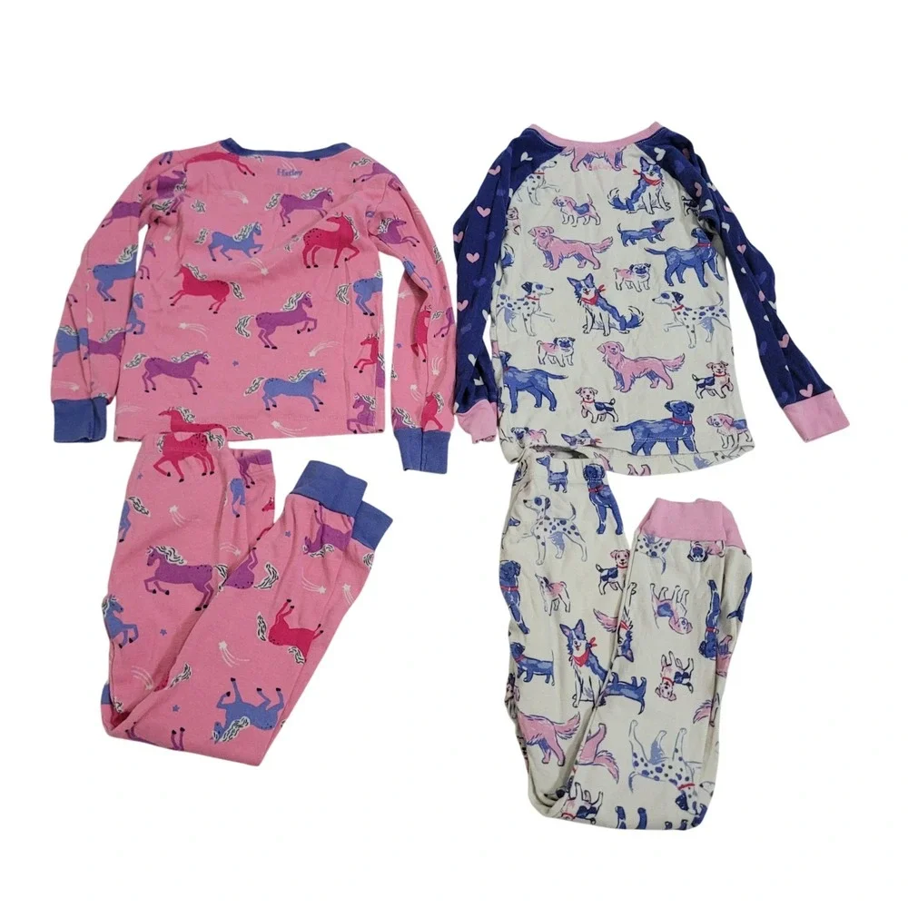 Hatley Size 6 Pajama Set Bundle Girls Pink Unicorn Blue Dog Organic Cotton‎ 2pk